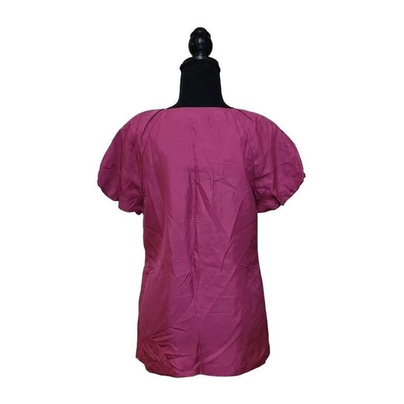 Ann Taylor Puffed Sleeve Pleated Neckline Silk Blouse - Picture 2 of 5